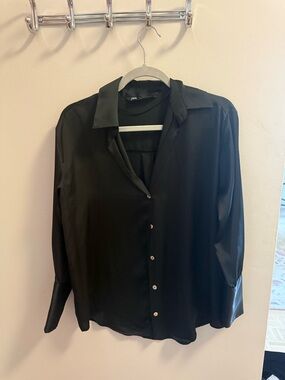 Zara Black Satin Blouse with Subtle Shine